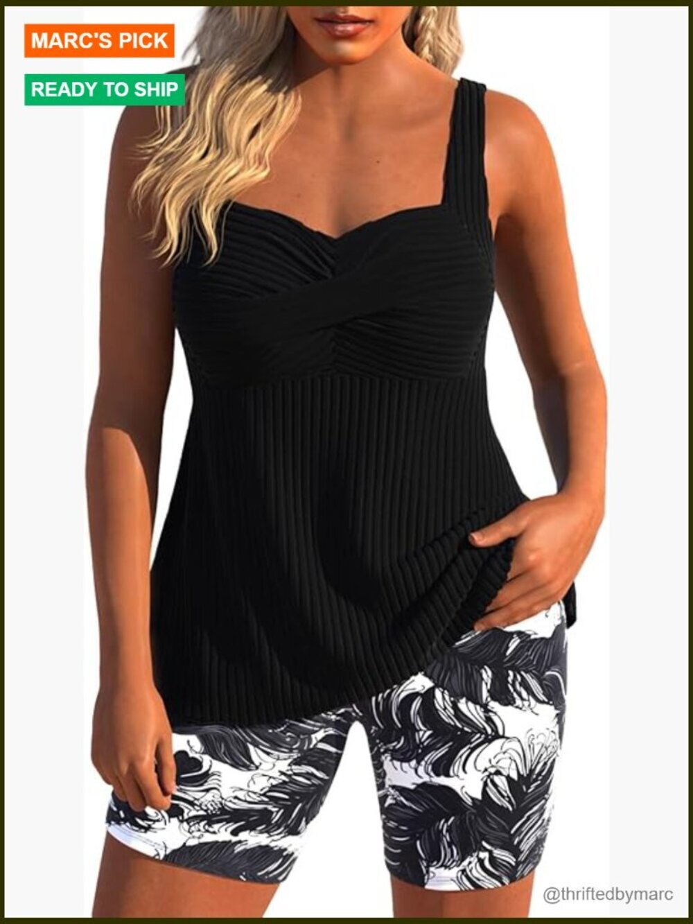 Surplice Tankini Set with Board Shorts, Modest Coverage Two Piece